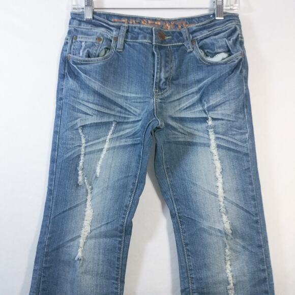 Hybrid  Blue Wash Distressed Boot Cut Y2K Jeans Size 27 - Picture 4 of 9